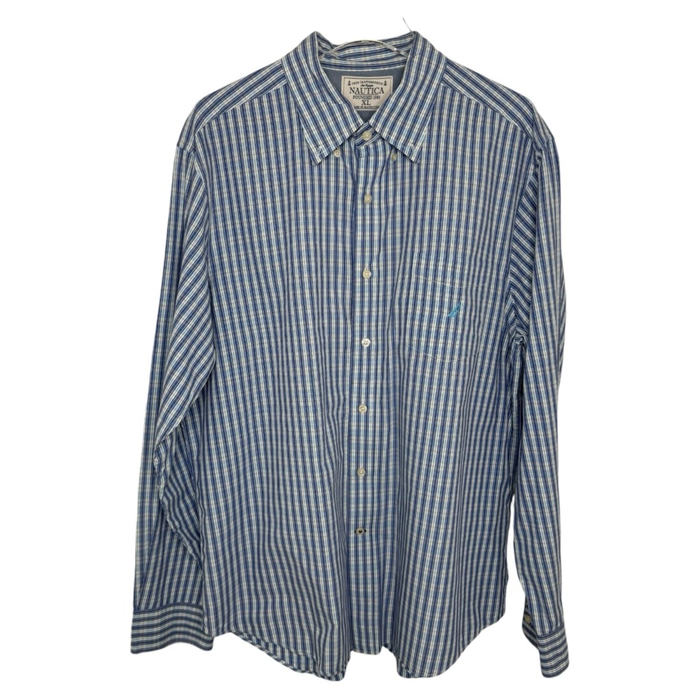 Nautica Men's Sea Voyage Button Down Shirt Blue & White Size XL